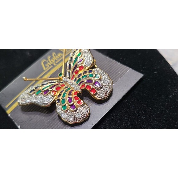 Vintage Gold-Tone Enamel and Rhinestone Butterfly Brooch - Picture 5 of 7